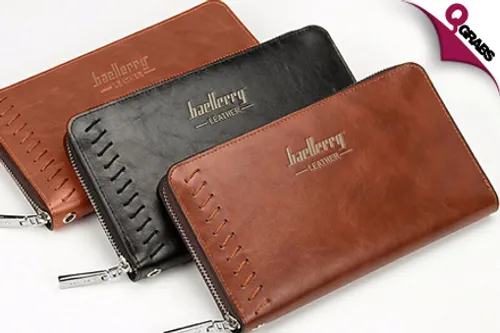 From QR59 Keep your Valuables Safe with a Leather Zip Closure Clutch Wallet - Choose from Classic Black Or Brown! (Up to QR224 Value)